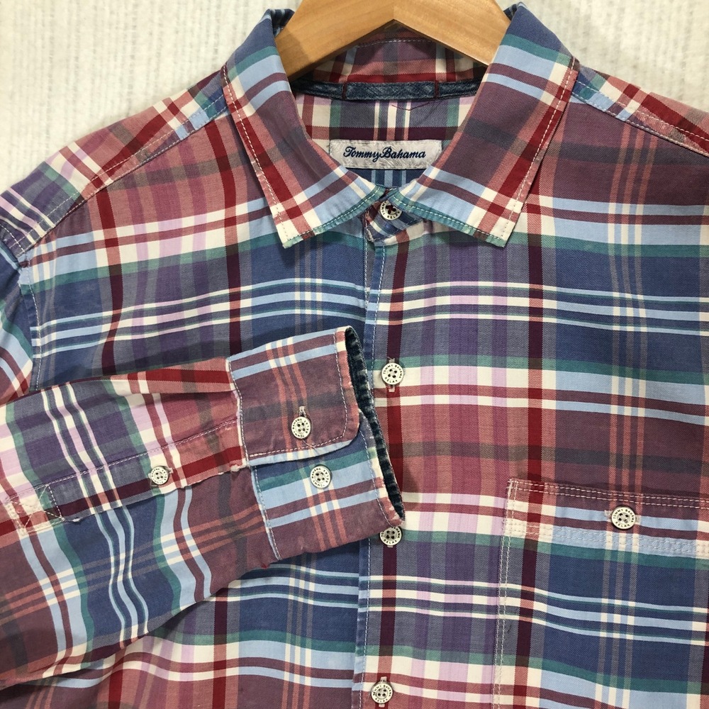 Tommy Bahama Button Up‎ Shirt Plaid Long Sleeve Casual Top Mens Size M